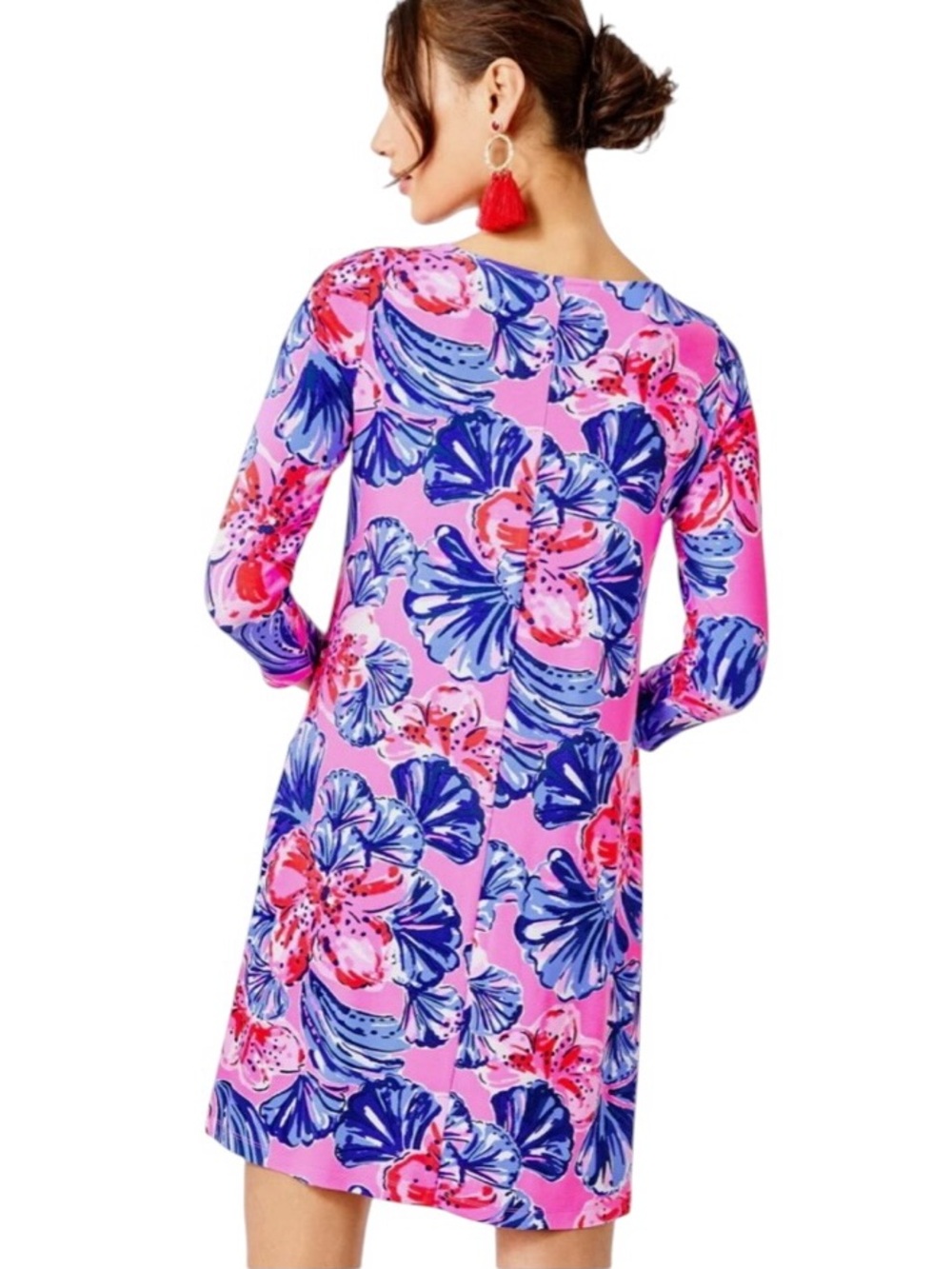 Lilly Pulitzer Ophelia Knit Swing Dress Plumeria Pink in Hollidaze Size Medium - Picture 2 of 10